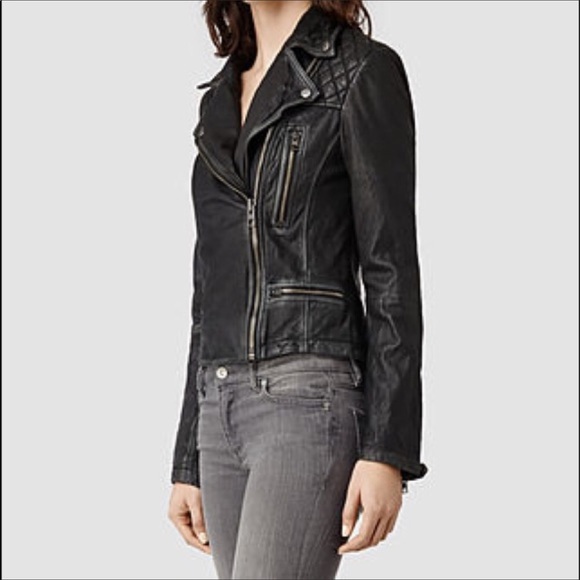 All Saints Biker Leather Moto Jacket Vintage Look - Picture 3 of 6